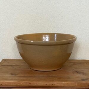 Antique Yellow Pottery Bread Bowl Crackle Glaze Stoneware Handmade